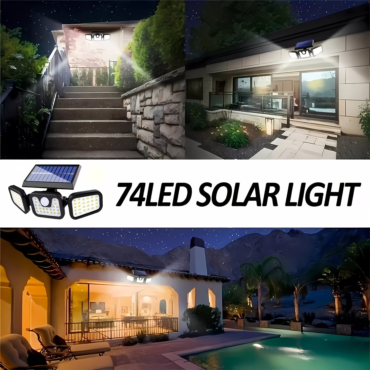 B B BRIGHT Solar Lighting Street Light, Three-Side Lighting Multi-Head Sensor Light, Wireless Street Light, High-Power Rural Courtyard Light, Outdoor Wall Light, Solar Street Light, PIR Motion Sensor, Perfect for Corridors, Rural Courtyards, Villas