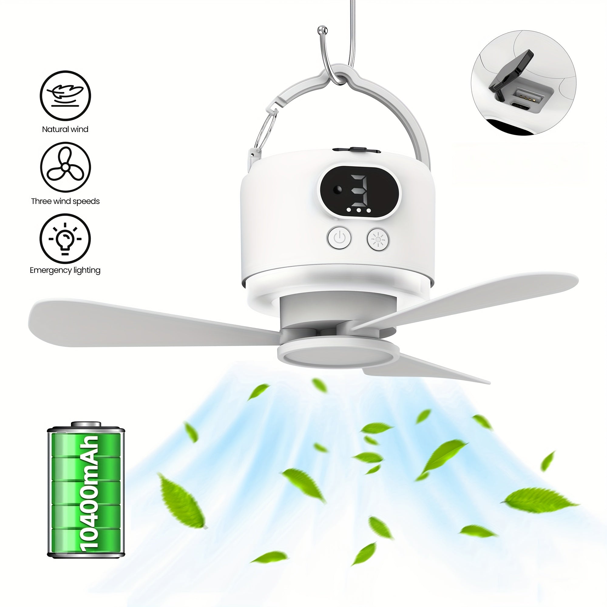 Portable USB Rechargeable Fan with LED Night Light - 10400mAh Battery, Powerful Wind with Remote Control, Ideal for Camping, Dorm, Outdoor Tent & RV Kitchen, Outdoor Cooling | Modern Fan Design | Multi-Function Gadget, Portable Fan