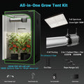 Professional 1800D 4x2 Grow Tent Kit 48"x24"x60", Complete Hydroponic System for Indoor Plants, 100W Full Spectrum LED Grow Light, 320CFM 6 Inch 2-in-1 Fan & Carbon Filter Combo 2398196504, High Reflective Mylar Lining
