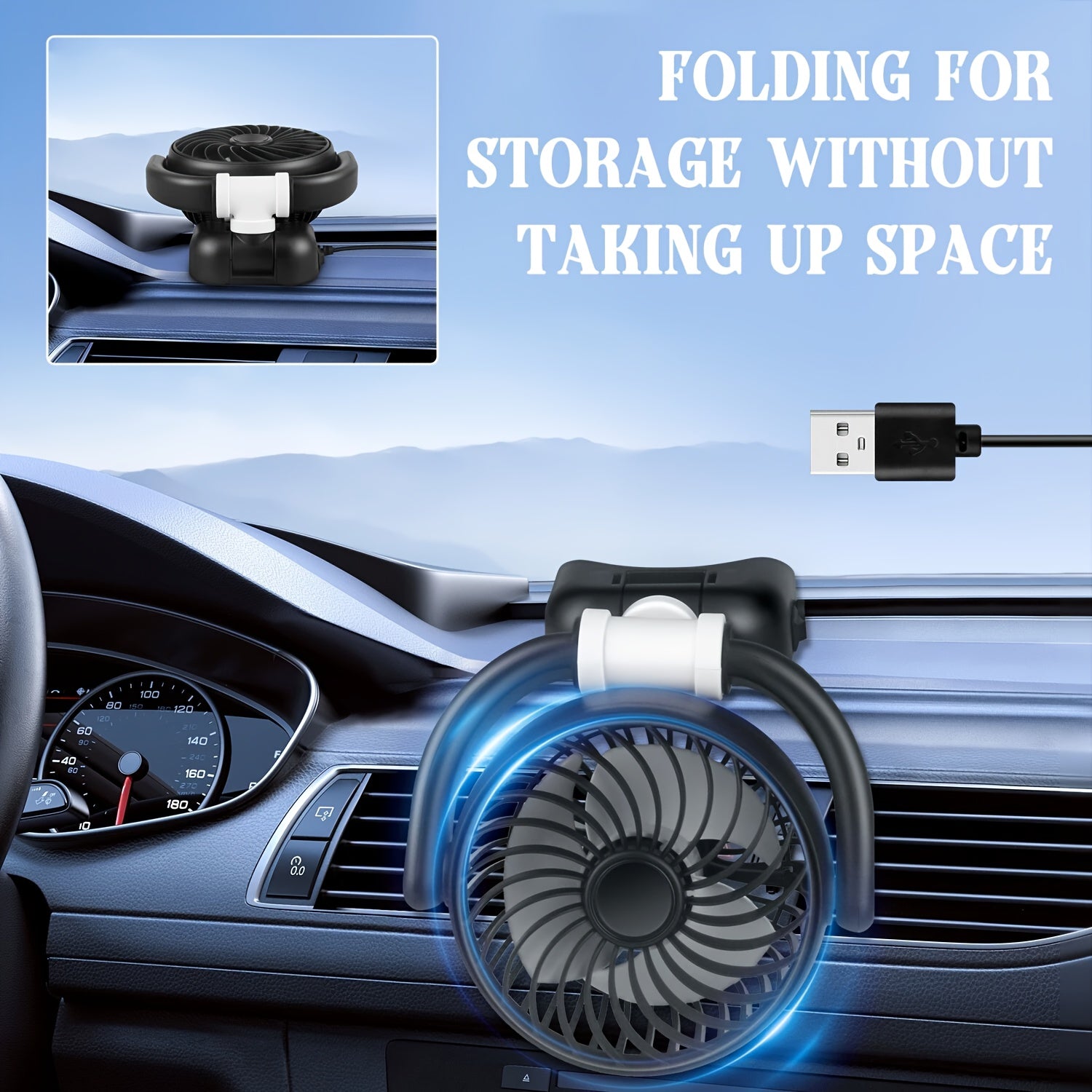 Foldable Cooling Fan with Electronic Interface, Dual-Use Cooling Device Compatible with Laptop and Desktop Computer