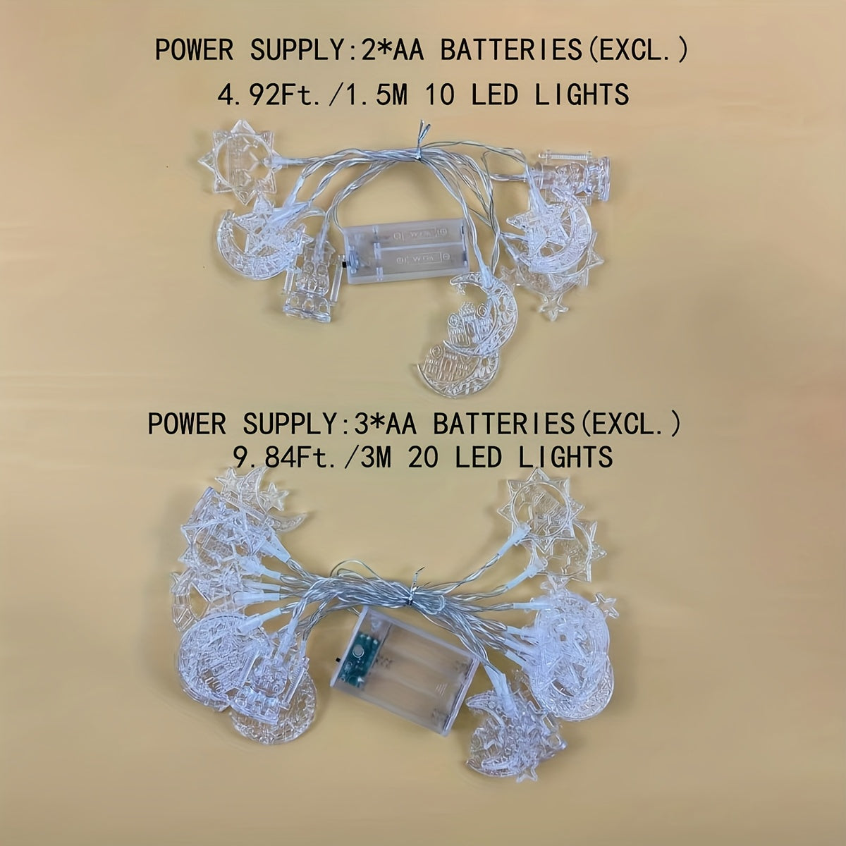 1 件 LED رمضان城月亮和星火油燈燈串，59.0 英寸/10LEDs，用于家庭室內牆燈，春夏節日和活動；適合穆斯林氣氛裝飾燈串節日派對氣氛裝飾燈串 - 電池供電