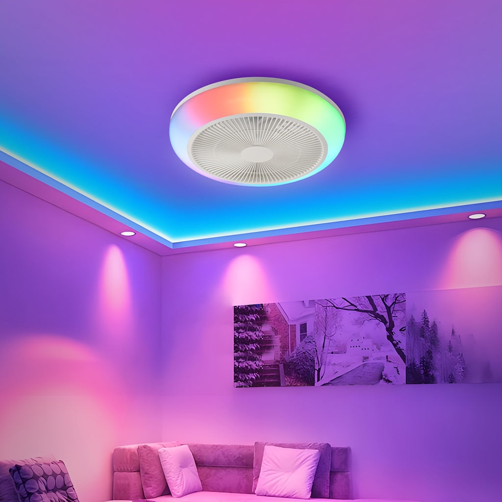 45cm/17.71 Inch Minimalist Modern Ceiling Fan, 6 Speed Levels, Quiet Operation, RGB Light, Ideal for Bedroom, Dining Room