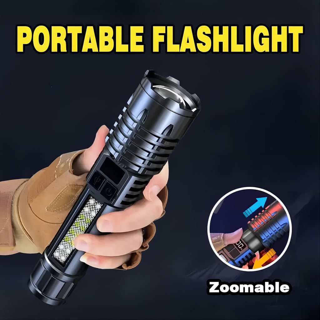 Rechargeable High Lumen Super Bright Flashlight, 5 Modes Zoomable with LCD Digital Display, Powerful Handheld LED Flashlight, ABS Material High Brightness Outdoor Light for Emergency, Camping, Fishing, Running and Hiking