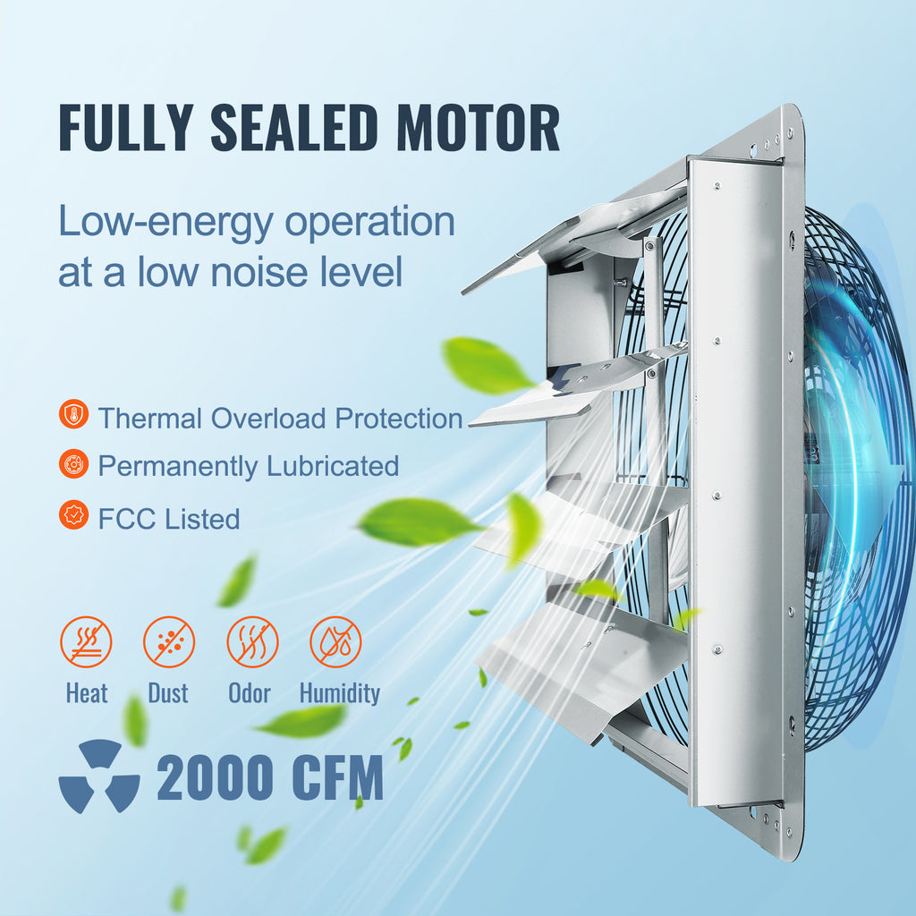 VEVOR 10''/16''/24'' Fan Shutter Exhaust Fan, Aluminum Wall Mount Attic Fan with AC Motor, Ventilation & Cooling for Greenhouse Garage Shed Store