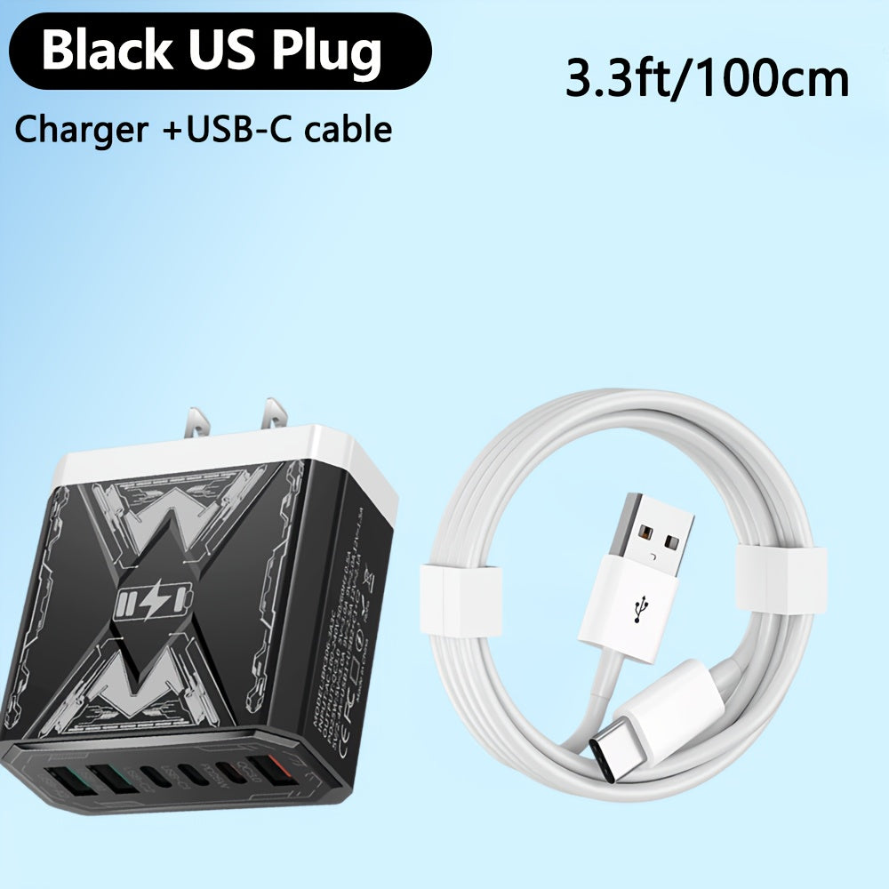 6-in-1 Fast Charger 3USB + 3Type-C Power Adapter with Indicator Light, QC3.0 Power Adapter Cube USB Wall Charger, for iPhone 17/ 16/ 15/ 13/ 13pro/ 12/ 12pro/ XR/ SE, Pro/ Mini/ Air
