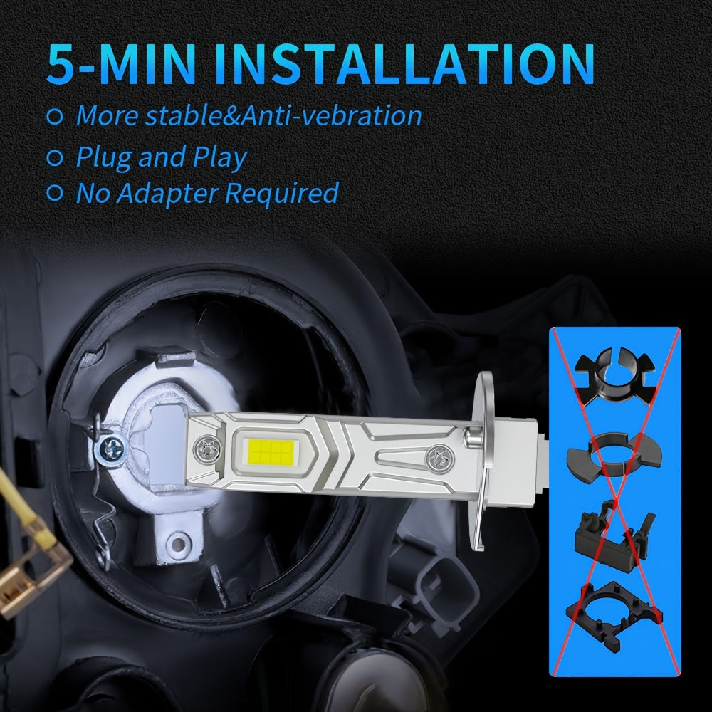2025 Newest Upgraded H1 LED Headlight Bulbs 1:1 Size 18000LM White 6500K Super Bright LED H1 Fog Light Bulbs Plug-and-Play 2-Pack