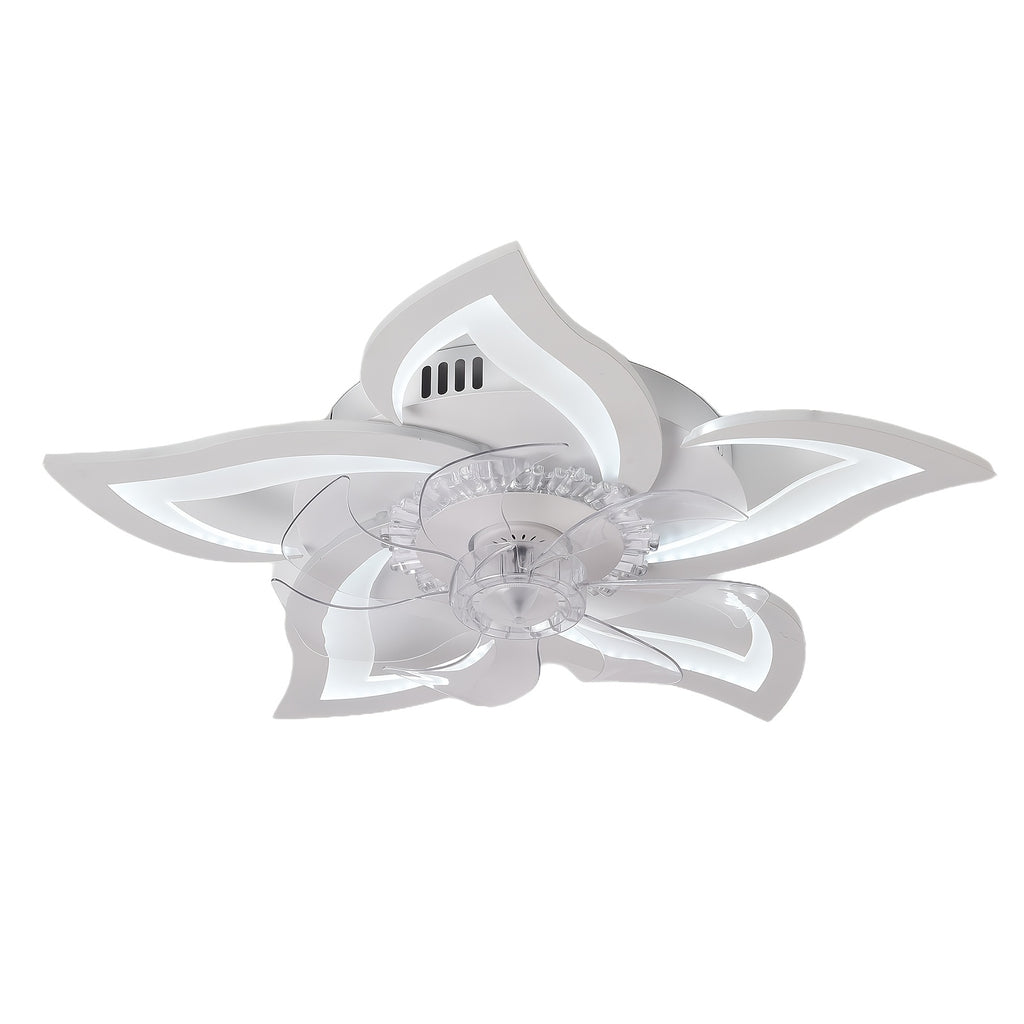 27 Inch Low Profile Ceiling Fan with LED Light and Remote Control, 3 Color Dimmable, Pure Copper DC Motor, 6-Speed Reversible, Base with Heat Dissipation Holes, Petal-Shaped Modern Ceiling Fan Light