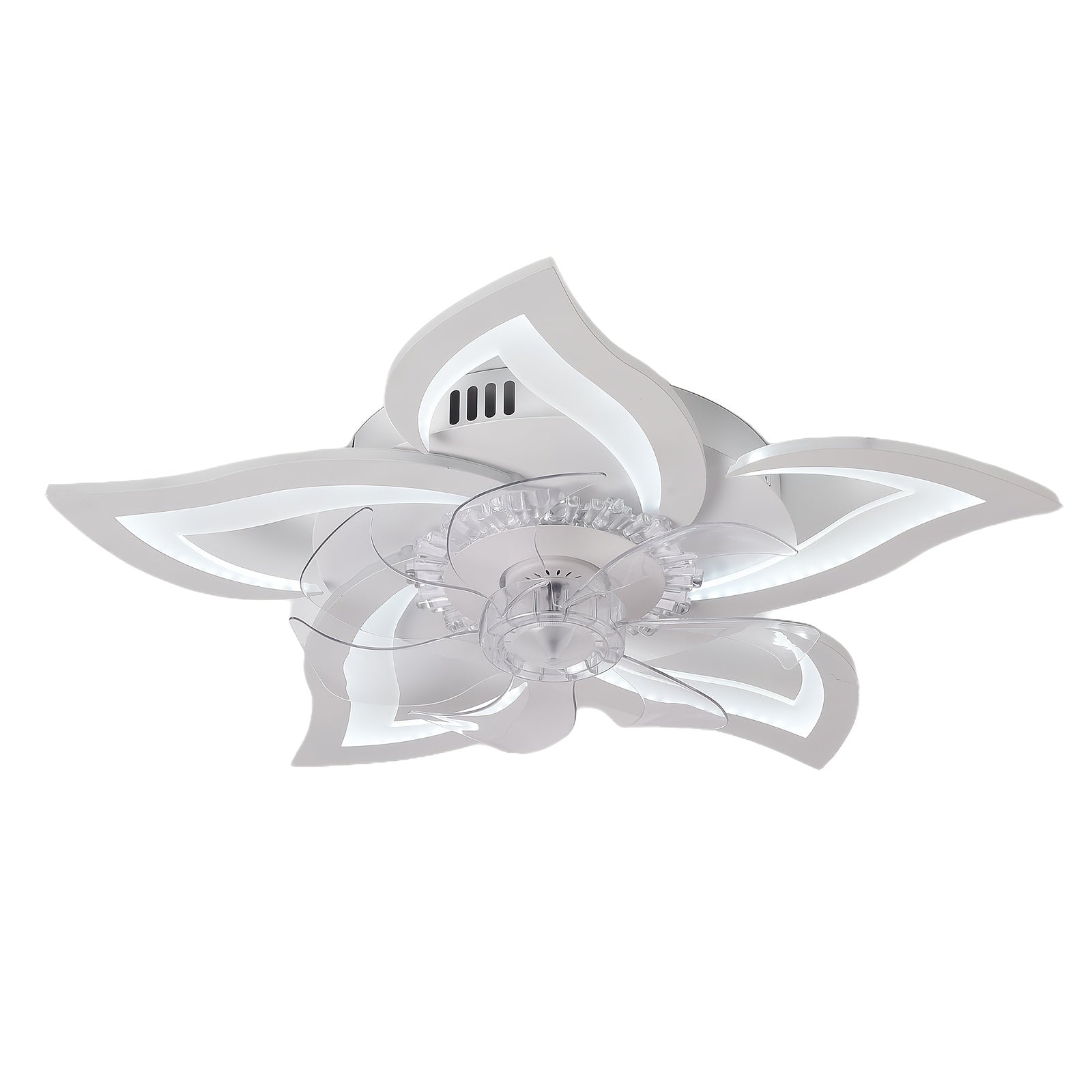 27 Inch Low Profile Ceiling Fan with LED Light and Remote Control, 3 Color Dimmable, Pure Copper DC Motor, 6-Speed Reversible, Base with Heat Dissipation Holes, Petal-Shaped Modern Ceiling Fan Light