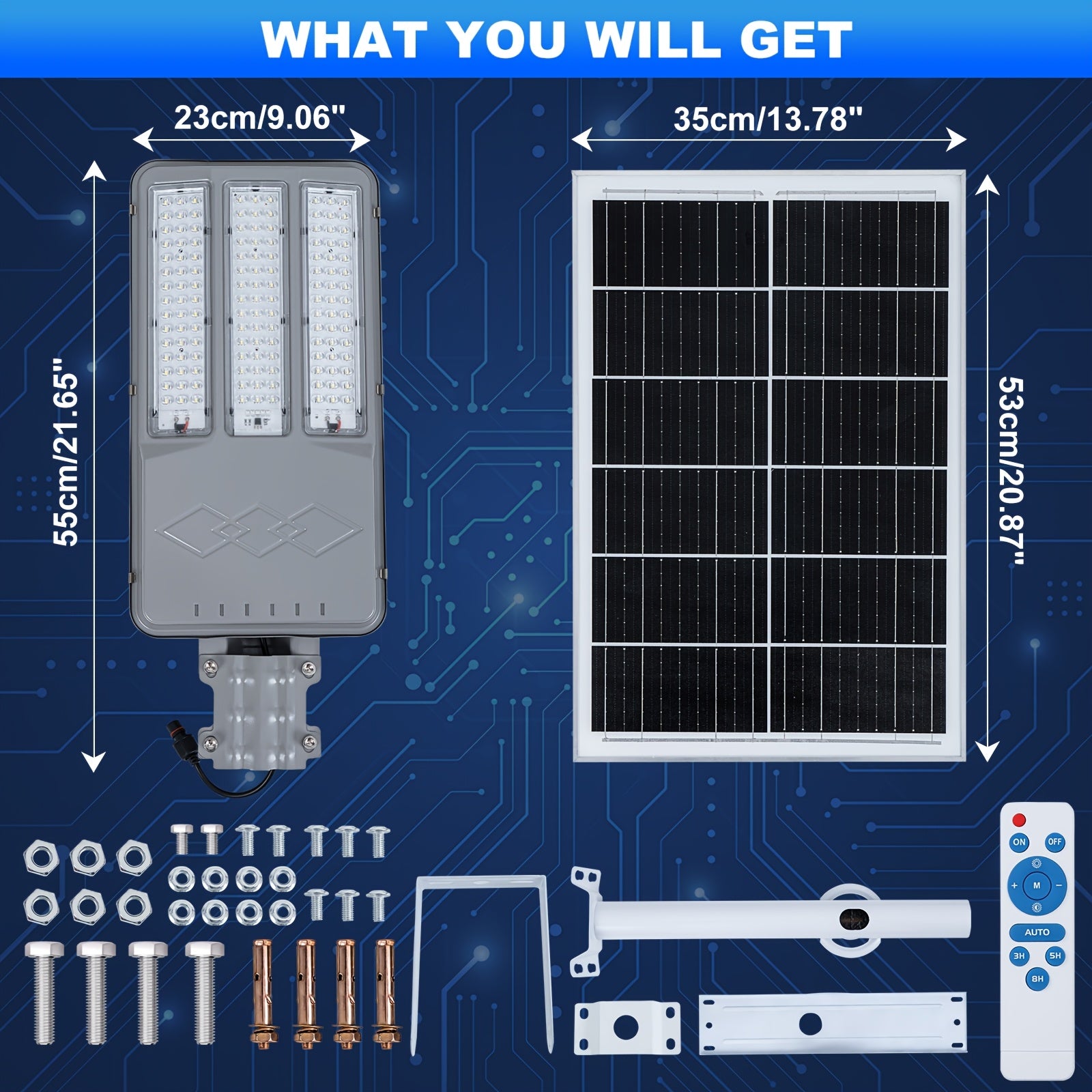 Commercial Grade Solar Street Light Dusk-to-Dawn IPX7 Waterproof Heavy Duty Security Floodlight for Street Courtyard 2/1 Pack