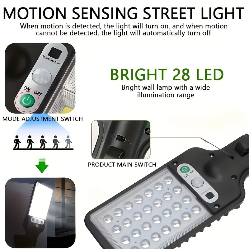 1 Outdoor Solar Street Light – Wide-Angle Solar Floodlight with PIR Motion Sensor, Supports Dusk-to-Dawn Automatic Lighting, 3 Selectable Working Modes. Perfect for Outdoor Gardens, Courtyards, Walls, Parking Lots, etc., with IP44 Waterproof Performance
