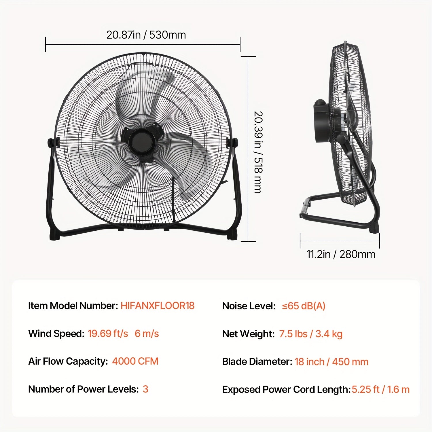 Industrial Floor Fan, Regular Grill, 14/18/20inch, 1/2 Pack, US Plug, 110V