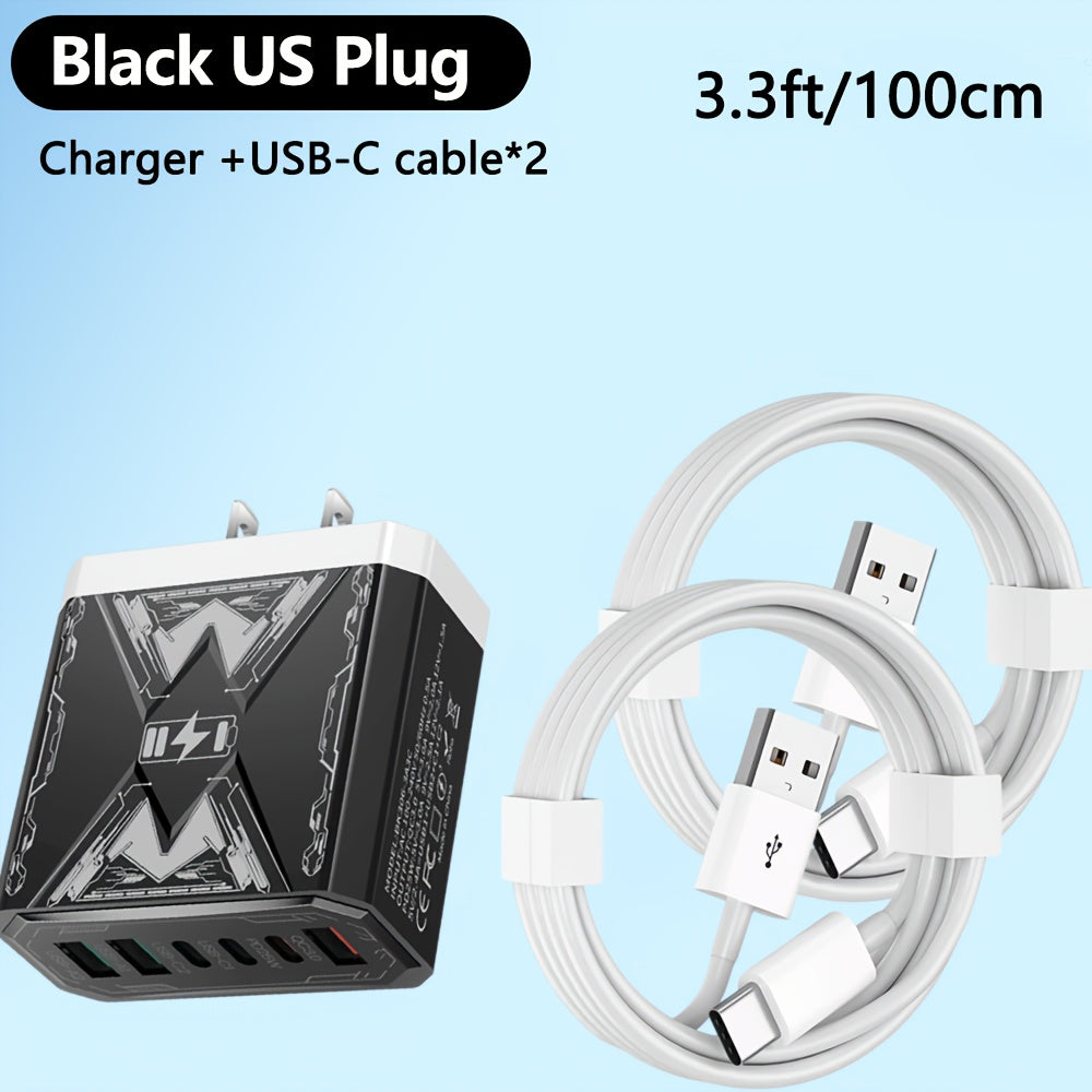 6-in-1 Fast Charger 3USB + 3Type-C Power Adapter with Indicator Light, QC3.0 Power Adapter Cube USB Wall Charger, for iPhone 17/ 16/ 15/ 13/ 13pro/ 12/ 12pro/ XR/ SE, Pro/ Mini/ Air