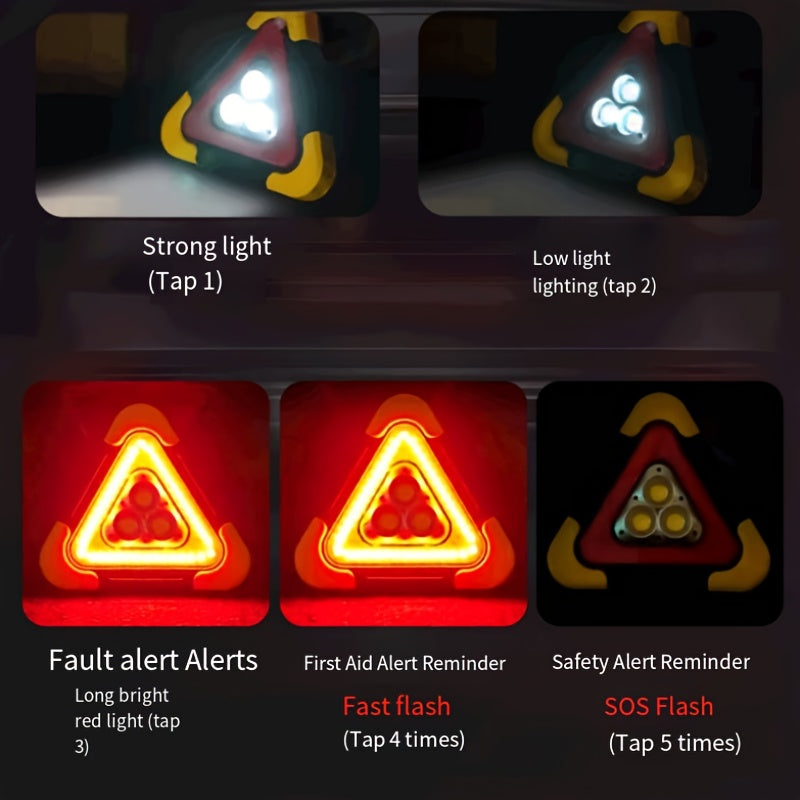 1pc Portable Solar Triangle Warning Light, Super Bright LED Traffic Safety Signal, High-Intensity COB, USB Rechargeable, Multi-Purpose Emergency Beacon, High Visibility for Accidents & Roadside Repairs (Built-in Battery)