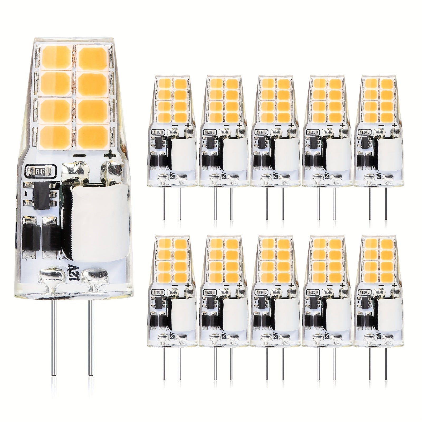 10-pack G4 type LED bulb, low voltage 16 LED beads, AC/DC 12V, flicker-free, 2W warm white 2700K / cool white 6000K, small bulb