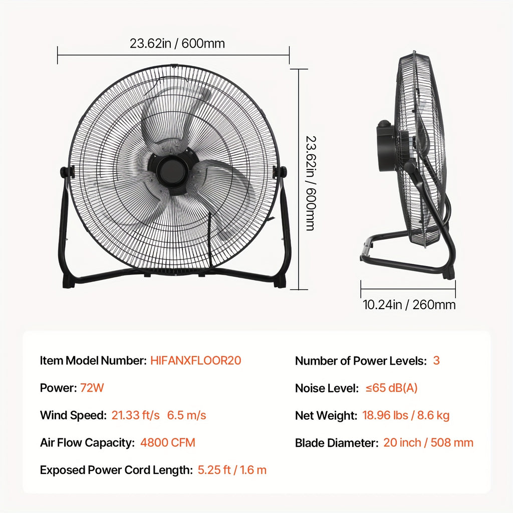 Industrial Floor Fan, Regular Grill, 14/18/20inch, 1/2 Pack, US Plug, 110V