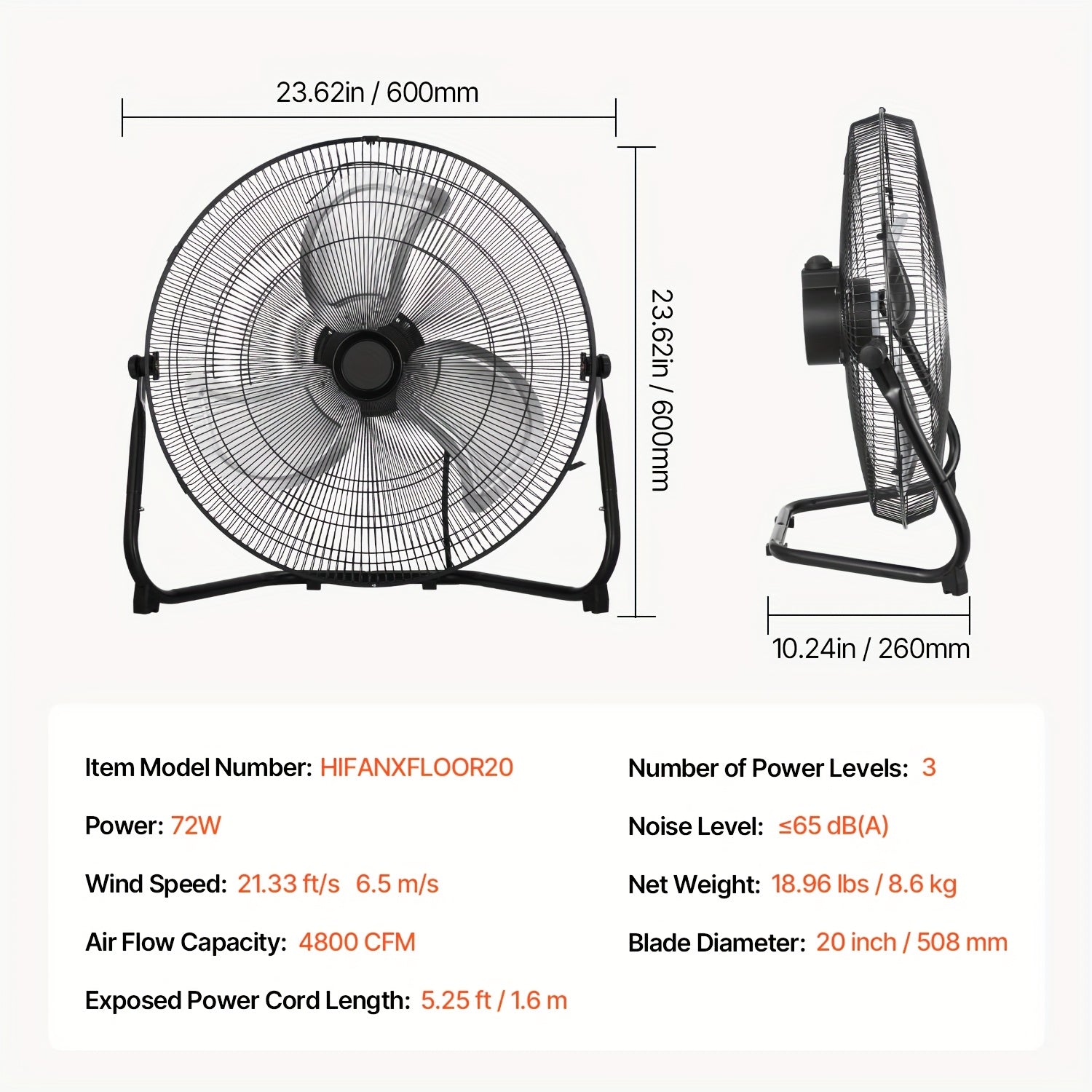 Industrial Floor Fan, Regular Grill, 14/18/20inch, 1/2 Pack, US Plug, 110V