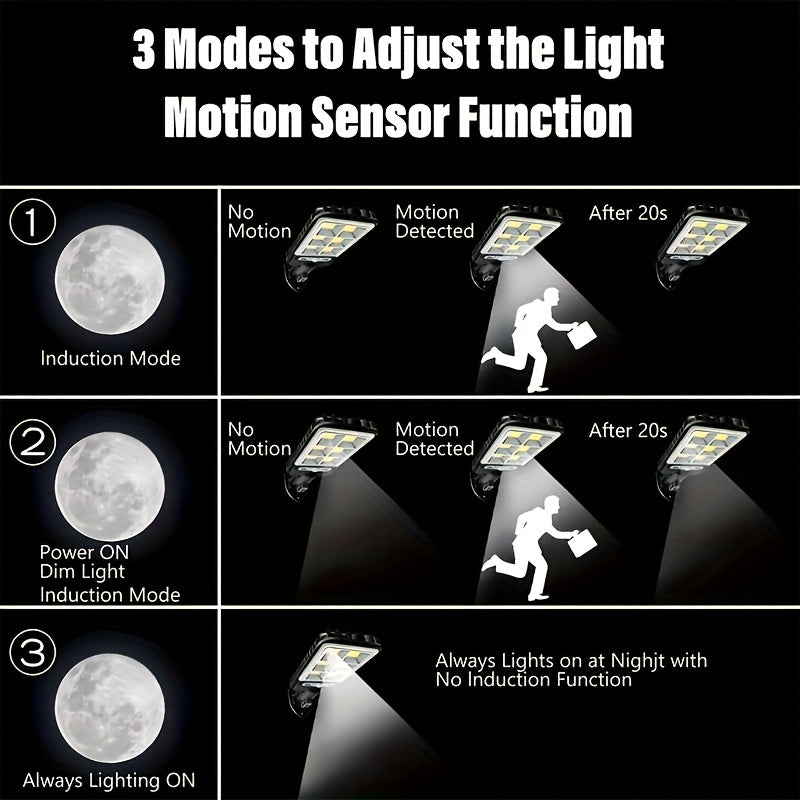 1 Smart Motion Activated Solar Light, Perfect for Commercial Streets and Areas, High Brightness LED Solar Wall Lighting, Rechargeable COB Street Light, with Three Outdoor Decorative Lighting Modes for Deck Security Purposes
