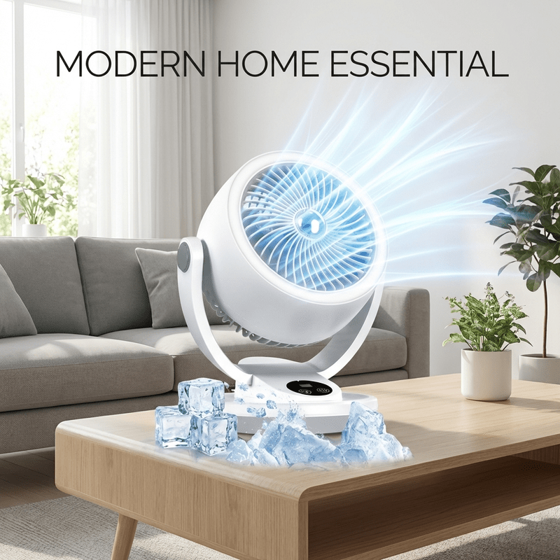 USB Ice Feeling Circulation Fan, 10 Inch Small Desktop Fan, Desktop & Wall Dual Use, High Airflow, Ultra Quiet, 3 Blades, Unique Air Duct Design, Engine Hurricane Wind