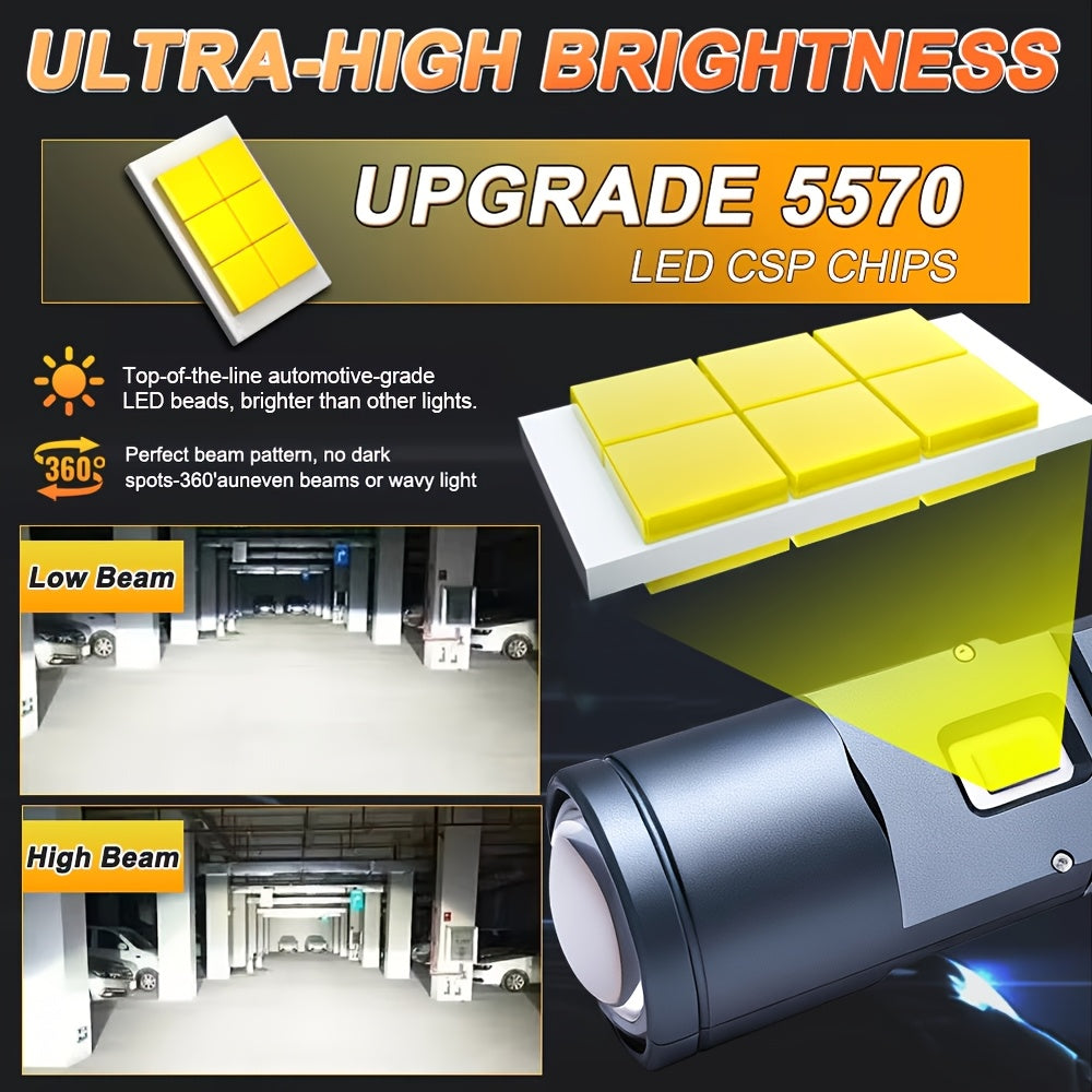 H4 LED Headlight Projector Lens Kit (2Pcs) H4/9003/HB2 - 60000 Lumens 300W, Designed Canbus Error-Free, Aerospace Aluminum Cooling Fan, Modern LED Lighting, Rugged & Durable, Easy to Install, No Battery Included