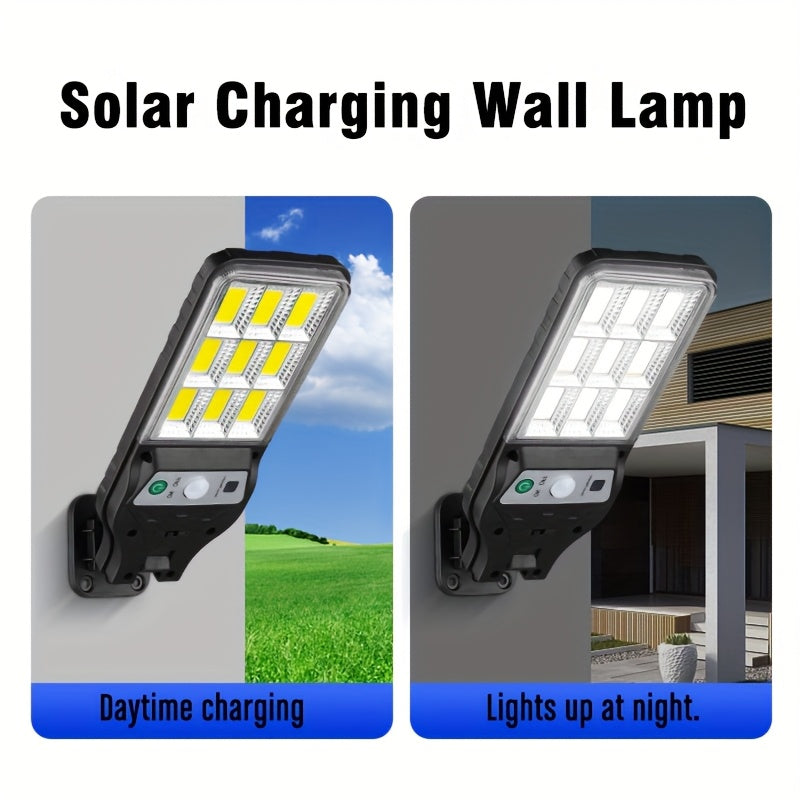1/2 Pack COB Solar Exterior Wall Light, Smart Motion Sensor Switch, 3 Lighting Modes, Solar Charging Outdoor Street Light, Perfect for Outdoor Garden Lighting, Garden, Patio, Street Light, Porch Light, Home Lighting