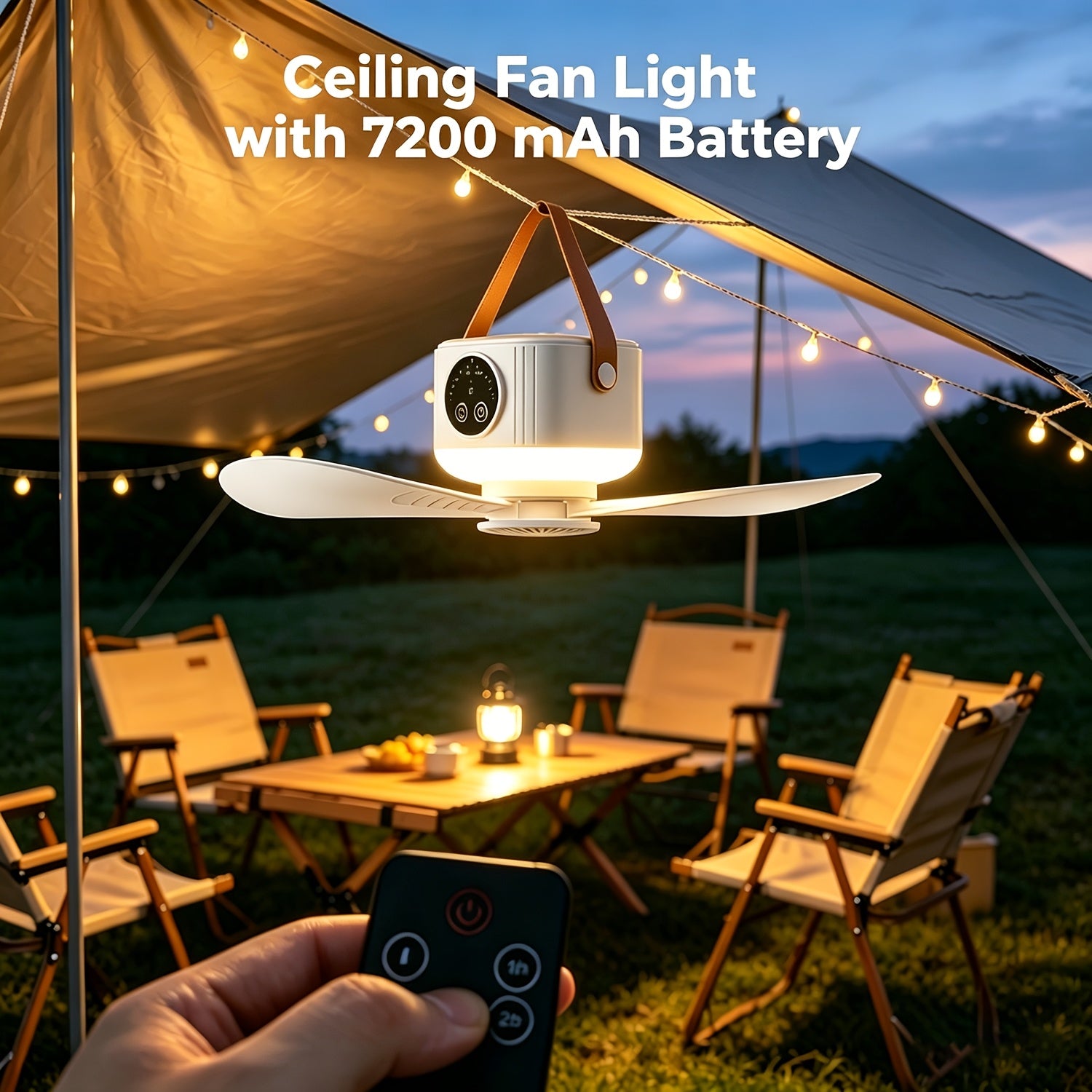RV Interior Lighting Fan Light, 7200mAh Large Capacity Battery, Dual-Use Floor & Ceiling Fan, Suitable for RV, Tent, Under Sunshade & More Scenes