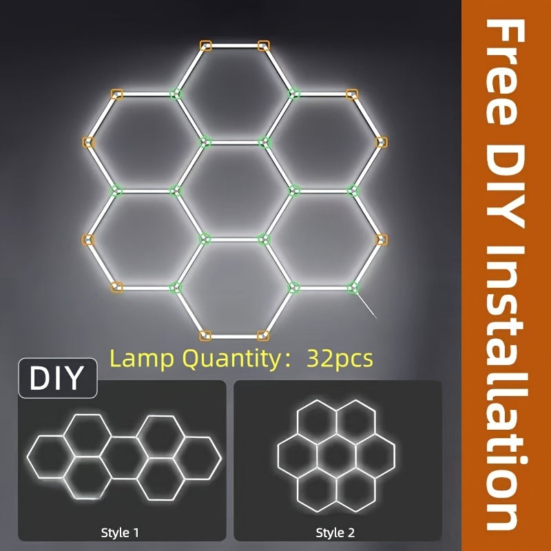 LED hexagonal garage light, home ceiling light, shop lighting honeycomb light, ultra-bright easy installation ceiling LED tube AC85-265V, suitable for living room, garage, gym, dance hall, laundry room, studio, shopping mall