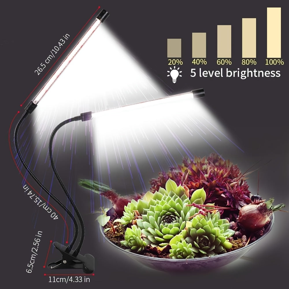 2-Head Full Spectrum LED Grow Light, USB Clip-On 5V Indoor Greenhouse Grow Lamp, Dimmable 3/9/12H Timer, Ideal for Seedlings Flowers Houseplants, Valentine's Day Gift