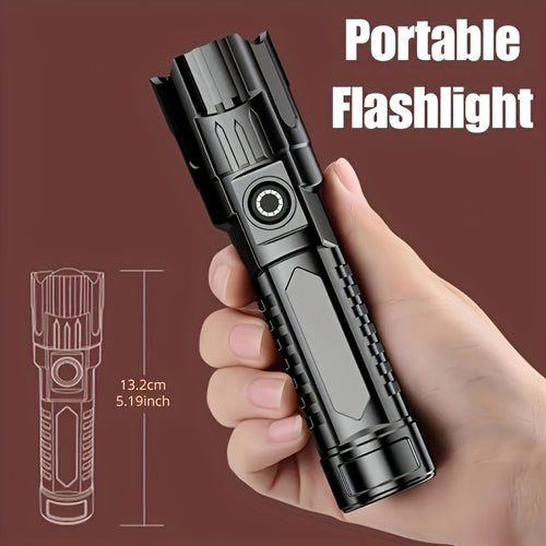 1Pc Super Bright USB Rechargeable Flashlight, Adjustable Zoom and Wide Angle Beam, Handheld Dimmable Light, 150 Lumen 7874.02 Inch Lighting Range, Essential for Emergency Preparedness and Camping Gear