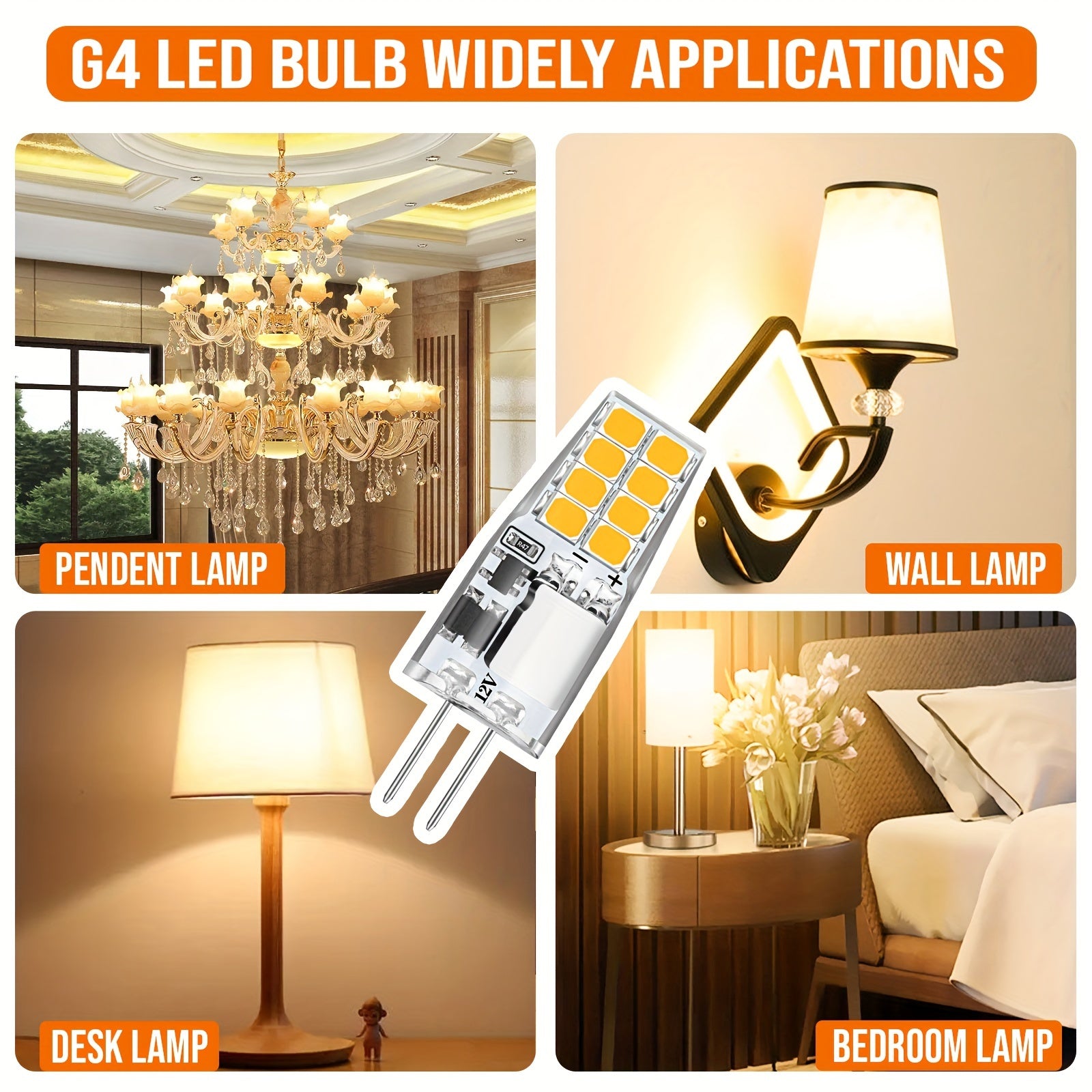 10-pack G4 type LED bulb, low voltage 16 LED beads, AC/DC 12V, flicker-free, 2W warm white 2700K / cool white 6000K, small bulb