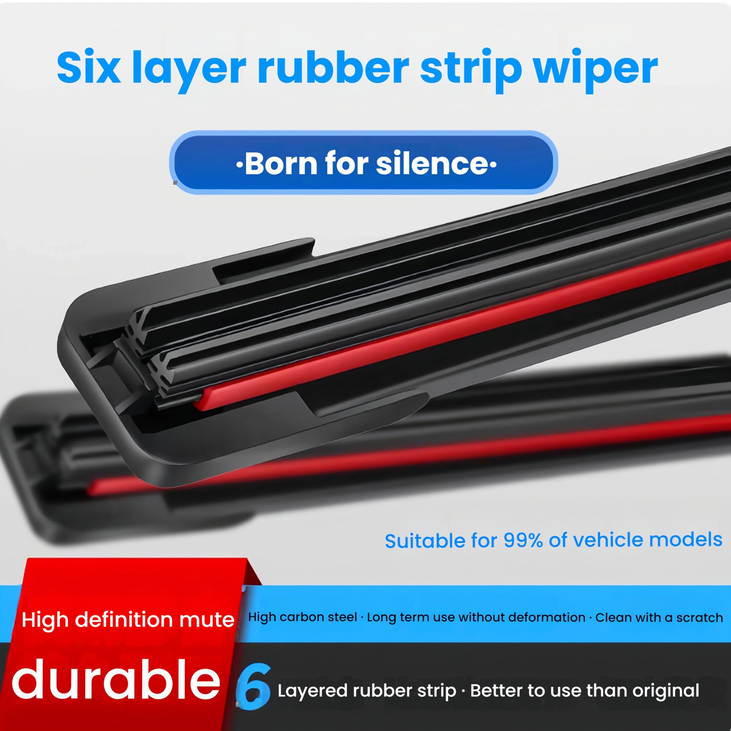 Single Piece of 6-Layer Rubber Strip Wiper for Car, Silent Operation