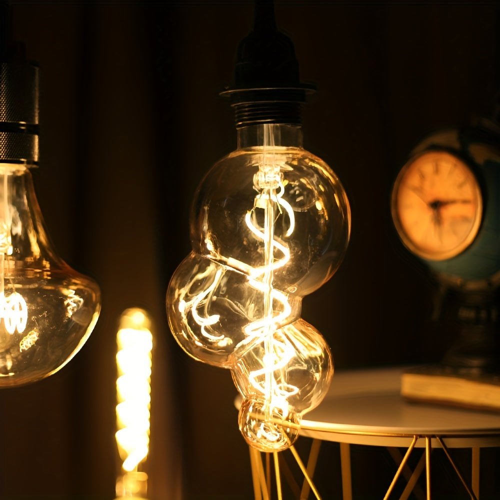 1PC vintage Edison LED flexible filament bulb, creative LED dimmable bulb 110-130V 4W E26 base 2300K warm light amber glass bulb, bedroom living room home decorative bulb
