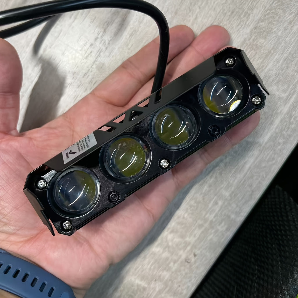 An ultra-bright 4-eye LED light bar, auxiliary light-emitting spotlight for motorcycles, white and yellow external motorcycle spot light, suitable for off-road vehicles - high-intensity dual-color white and yellow beam auxiliary light
