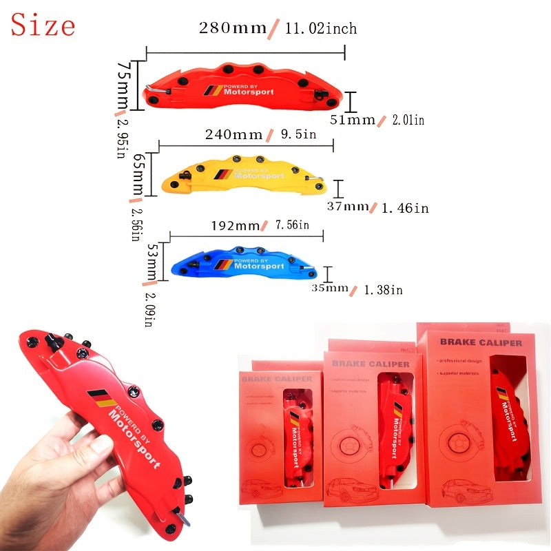 Screw-Fixed ABS Plastic Brake Caliper Cover Set, 4 Pieces, with Motorcycle Sports Logo, Car Styling Accessory