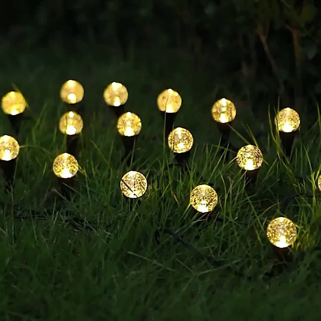 LED太阳能路径灯，10/20/40颗LED，适用于户外花园和露营，一键开关带8种模式，可选择暖白光营造温馨氛围或彩色光营造浪漫情调，适合商业街道和花坛装饰