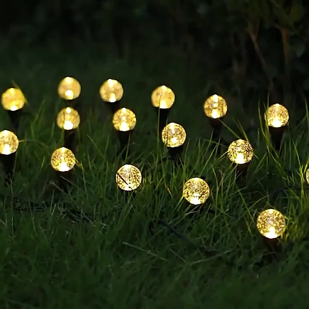 LED太阳能路径灯，10/20/40颗LED，适用于户外花园和露营，一键开关带8种模式，可选择暖白光营造温馨氛围或彩色光营造浪漫情调，适合商业街道和花坛装饰
