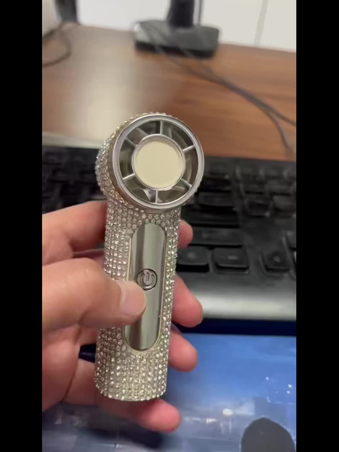 New Rhinestone Turbo High-Speed Handheld Fan, 100-Step Stepless Speed Regulation, Must-Have for Outdoor Travel & Activities, Portable Mini Fan with Strong Wind & Long Battery Life