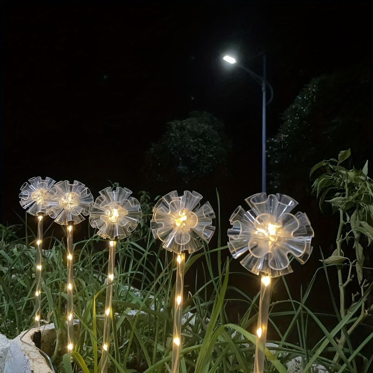 Solar Transparent Tube Five-in-One Hydrangea Ground Stake Light