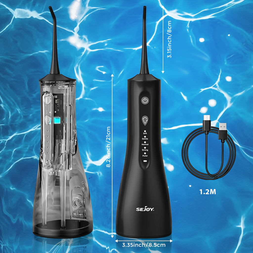无绳便携式牙齿水牙线器及口腔冲洗器，适用于家庭与旅行，充电式洁牙器配备4种模式、5个喷头、强劲电池——水牙线清洁器，用于口腔卫生护理
