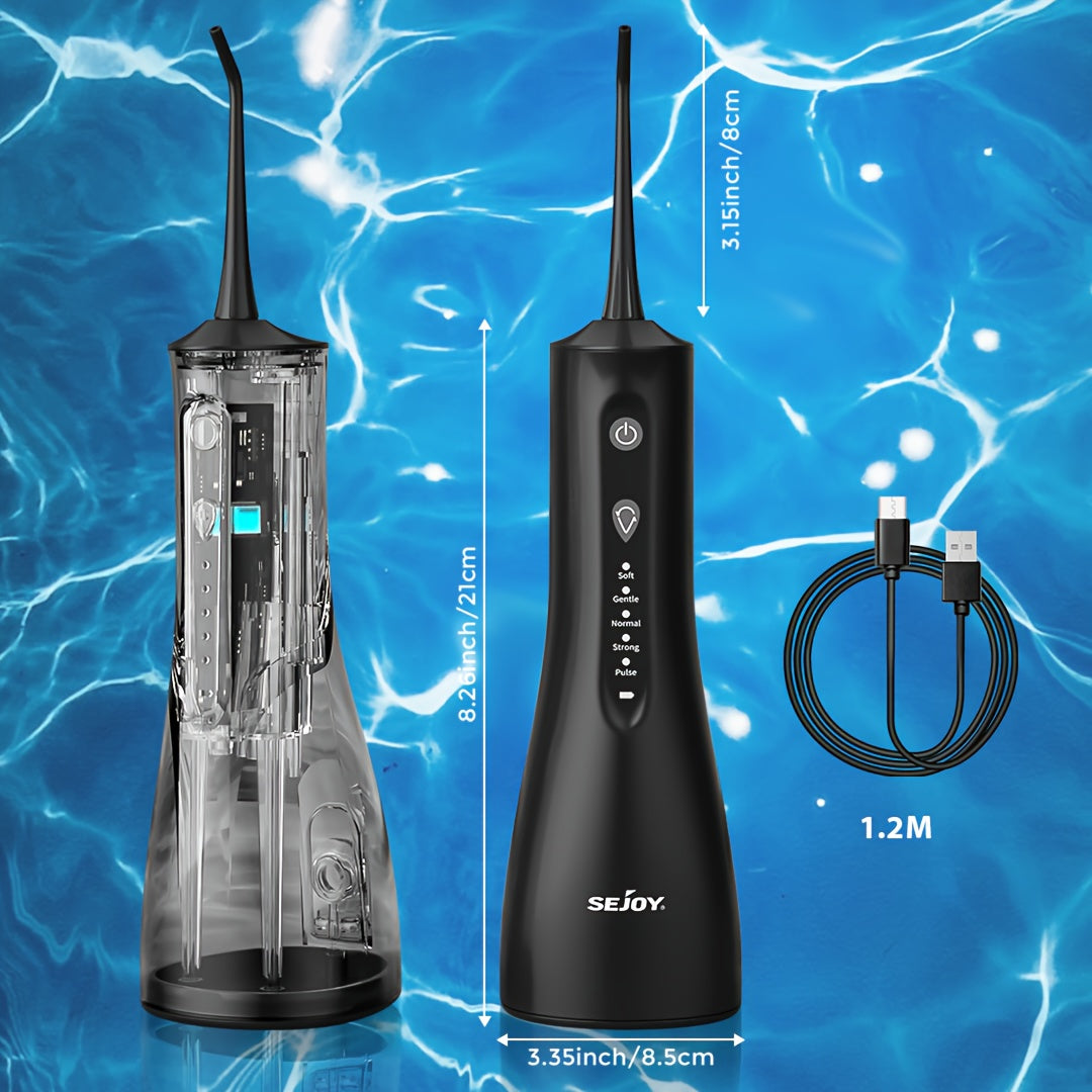 无绳便携式牙齿水牙线器及口腔冲洗器，适用于家庭与旅行，充电式洁牙器配备4种模式、5个喷头、强劲电池——水牙线清洁器，用于口腔卫生护理