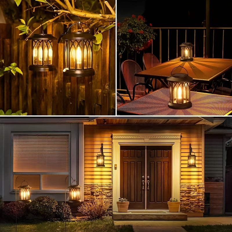 2/4/6-Pack Vintage Design Solar Hanging Lantern with Flickering Flame - Solar Lantern, Plastic Material, Solar Charging, Outdoor Solar Lantern Suitable for Garden Courtyard Autumn Holiday Decoration IP65