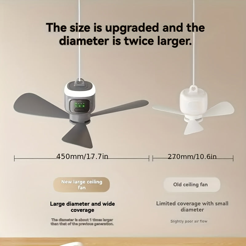 Camping Fan with 4 Speed & LED Light, 8 Hours Timer, Up to 30H Working Time, 12000mAh Battery Ceiling Fan with Remote Control