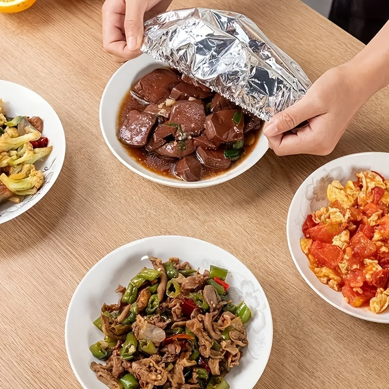 Food-Grade Reusable Foil Insulation Lid – Tabletop Heat Retention Cover, Aluminum Foil Lid, Kitchen Freshness & Heat Preservation Film Cover for Bowls, Plates, Dishes – Keeps Food Warm, Fresh, and Protects from Insects & Dust, Food Warming Equipment