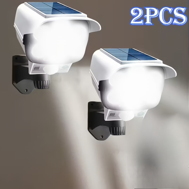 Set of 2 Solar-Powered Outdoor Motion-Activated Spotlights Featuring 77 Leds, a Wireless Security Camera Suitable for Home, Garden, Porch, And Driveway, Easy to Install, Made of Plastic, Solar-Powered Security Camera