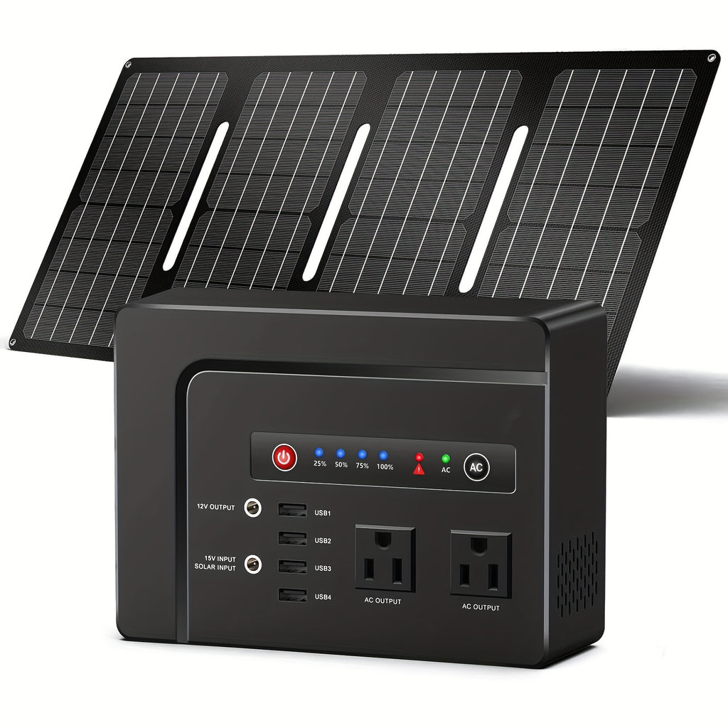 行動式電源站100W/200W，配備30W/40W行動式太陽能充電板套件，97.68Wh/146Wh行動式太陽能發電機鋰離子電池組，帶AC DC USB輸出埠，適用於颶風停電、戶外露營、房車旅行電源包