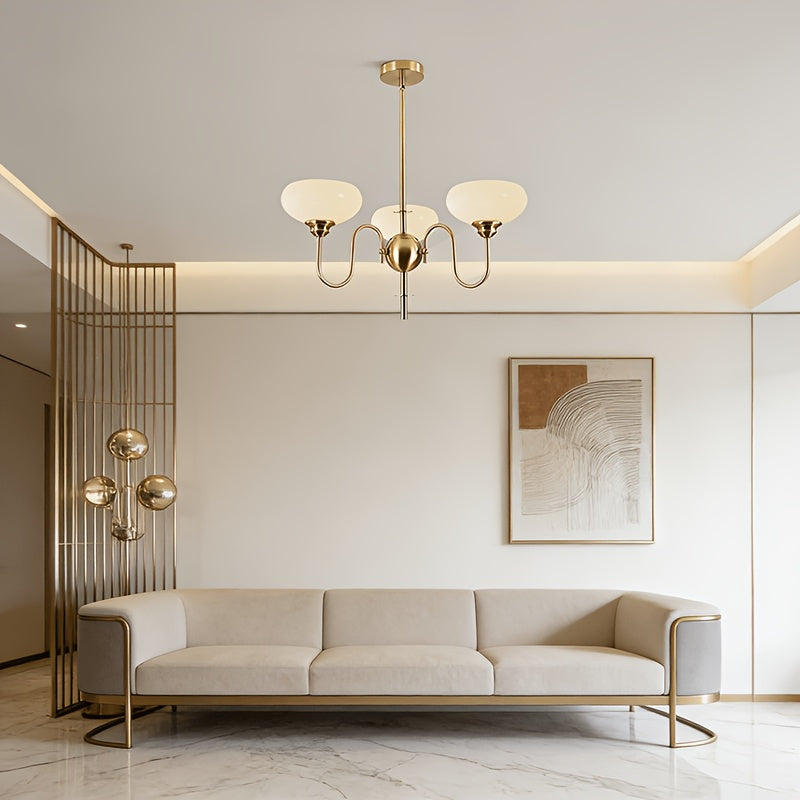Elegant Gold Three-Light Pendant Light, Mid-Century Modern Chandelier with Opal Glass Shade, Adjustable Hanging Ceiling Light, Suitable for Dining Table and Living Room