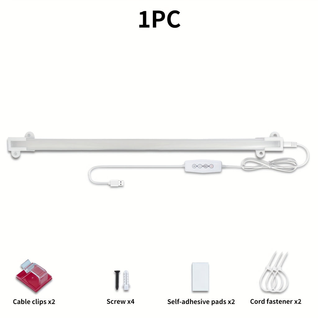 LED cabinet light, dimmable with timer, ultra-bright under-cabinet light, 4 brightness levels, shelf light 5V/2A plug, suitable for desks, bookshelves, studios, garages (adapter not included)