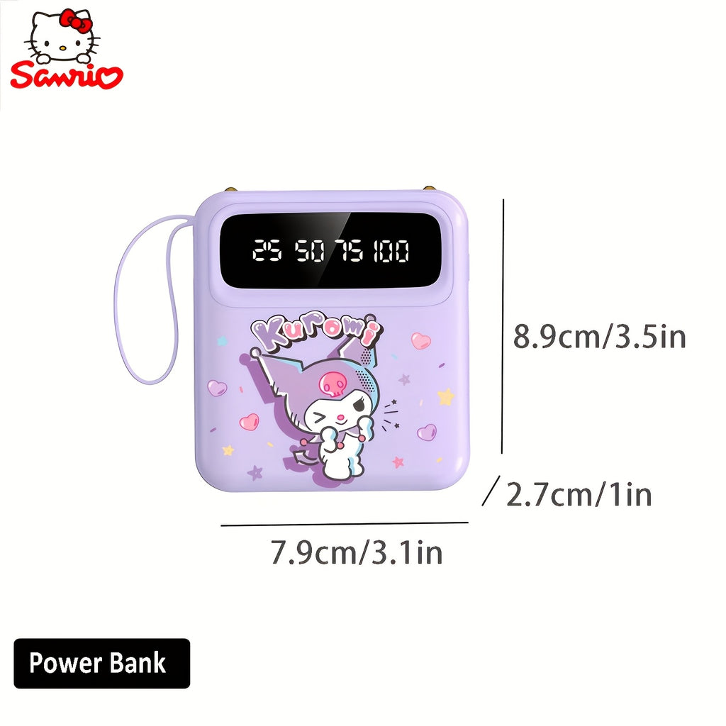 [Kuromi Mini Power Bank] Cartoon Pattern Portable Power Bank, Compatible with Android/iPhone Devices/Tablets with LED And Digital Display, Dual LED Lamp Portable Mobile Power Supply, Built-in Lanyard, Outdoor Travel Emergency Backup