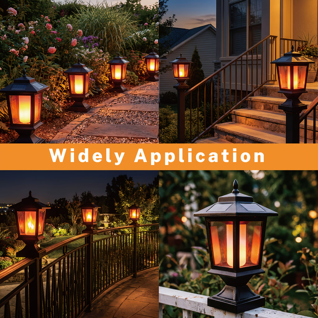 2-Pack Solar Lamp Post, Automatic Dusk to Dawn Waterproof Solar Outdoor Light Cover, Suitable for 4x4 Wood Post, Solar Light with Glass Shade, for Deck Fence Patio Post Decoration, Matte Black