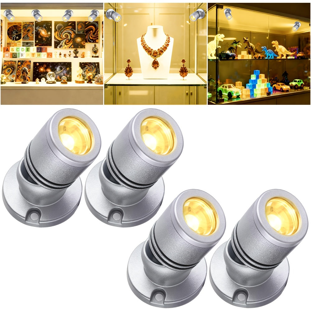 LED mini spotlight display light, USB-powered mini spotlight, equipped with 2/4/6 heads, 3000K warm white spot lighting, suitable for jewelry cases and model display stands, black USB cable with optional black/gold/silver lamp heads