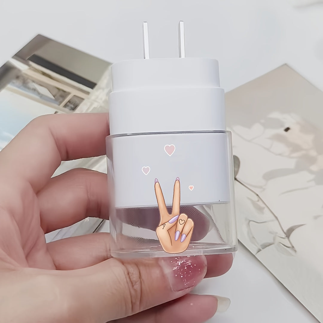 3pcs Set Scissor Hand Heart Pattern, TPU Transparent Charger Protector, Compatible with SAMSUNG Galaxy, 25W Charging Cable and Wall Charger Protection Kit, with Cable Organizer for Gift